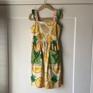 Pineapple Delight Kids Dress with Green Pockets